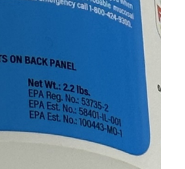 Close up of Pool FROG Cartridge EPA information