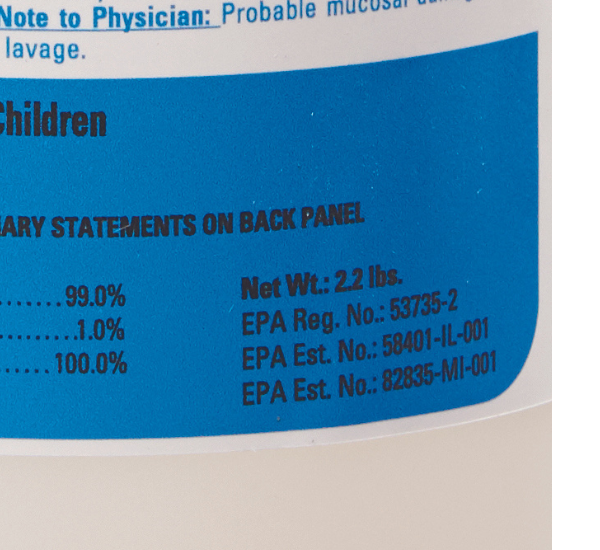 Closeup shot of the EPA label