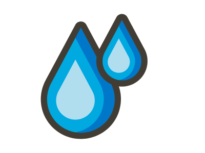 Clip art of two swim spa water droplets. They are shaded in great and blue tones.