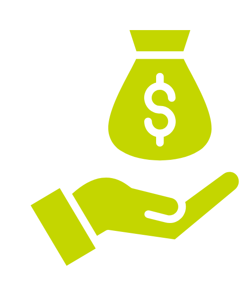 An icon of a hand holding a green money bag