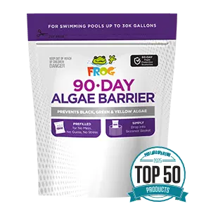 FROG® GoodBye Cloudy — pool clarifier shown as a companion product to 90-Day Algae Barrier.
