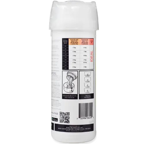 Back view of FROG® JumpH — pH increaser showing label instructions, dosage chart, and safety information.